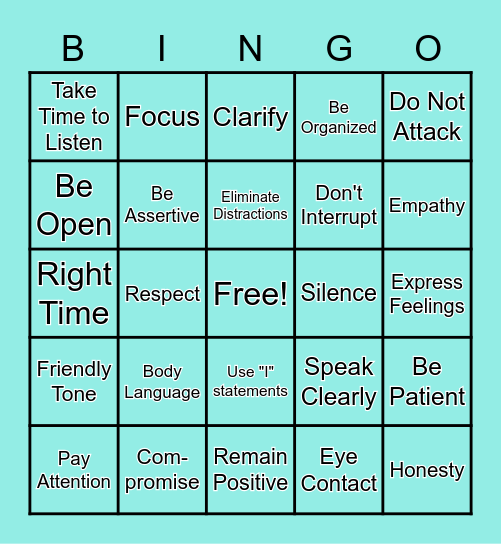 Healthy Communication Bingo Card