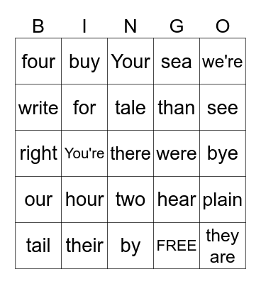 Language Arts Bingo! Bingo Card