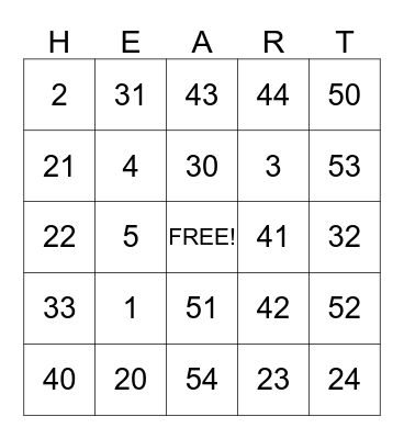 Valentines Day Bingo Card