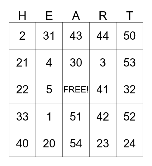 Valentines Day Bingo Card