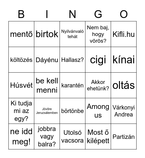 Karanténszéder '21 Bingo Card