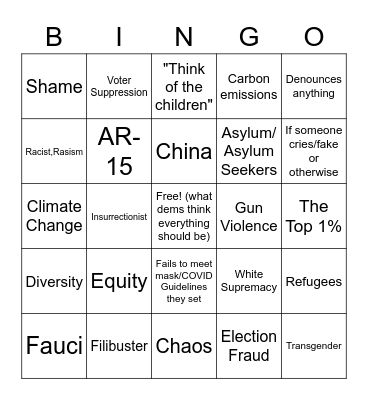 Watching a Democrat Ran Hearing Bingo Card
