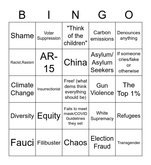 Watching a Democrat Ran Hearing Bingo Card
