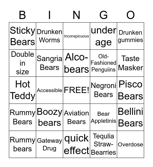 Boozy Bear Bingo Card