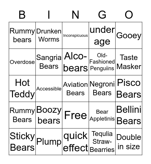 Boozy Bear Bingo Card