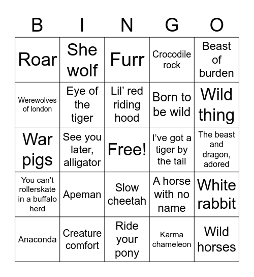 Fantastic Beasts and Where to Hear Them Bingo Card