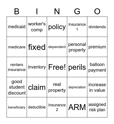INSURANCE Bingo Card