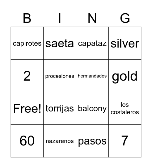 Semana Santa Bingo Card
