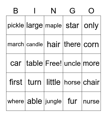 Spelling Bingo Card