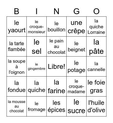 Les Autres et les Spécialités Bingo Card