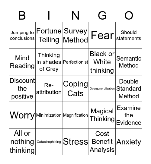 Cognitive Distortion Bingo Card