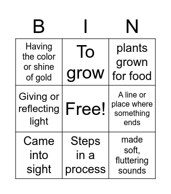 Unit 6 Week 1 Vocabulary Bingo Card