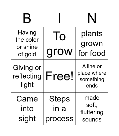 Unit 6 Week 1 Vocabulary Bingo Card