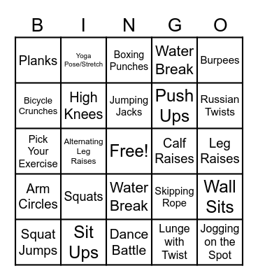Bingo Physical Education - Round 2 Bingo Card
