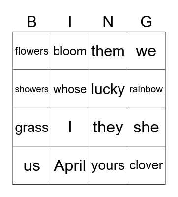 Spring Spelling Bingo Card