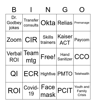 Sarah Goodbye Bingo Card