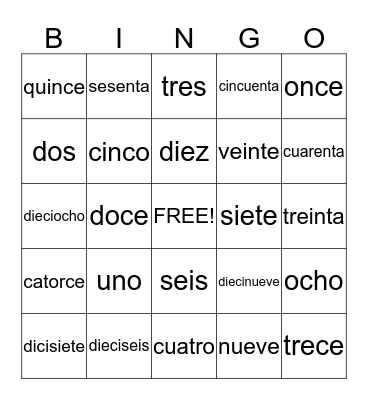 Los Números Bingo Card