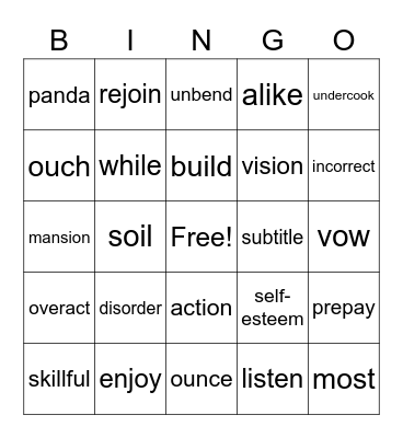 Kit 5  Bingo Card