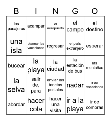 Las Vacaciones Bingo Card