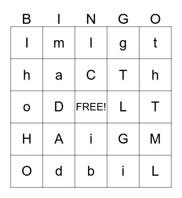 Get All Your Letters In a Row Bingo Card