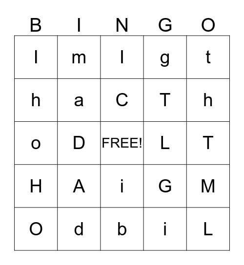 Get All Your Letters In a Row Bingo Card