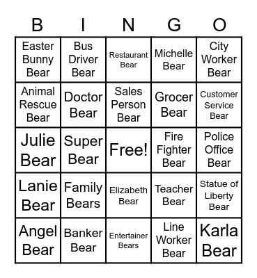 SUPER BEAR BINGO Card