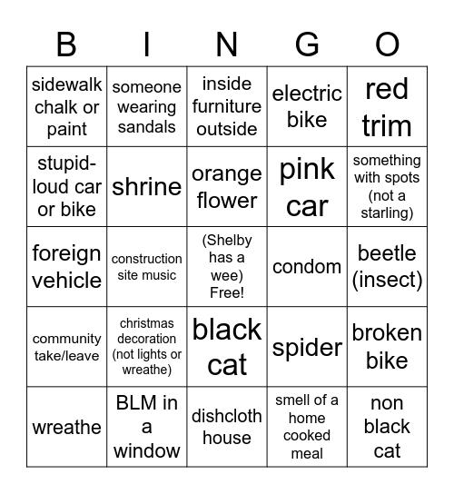 Walking Bingo March 25/21 Bingo Card