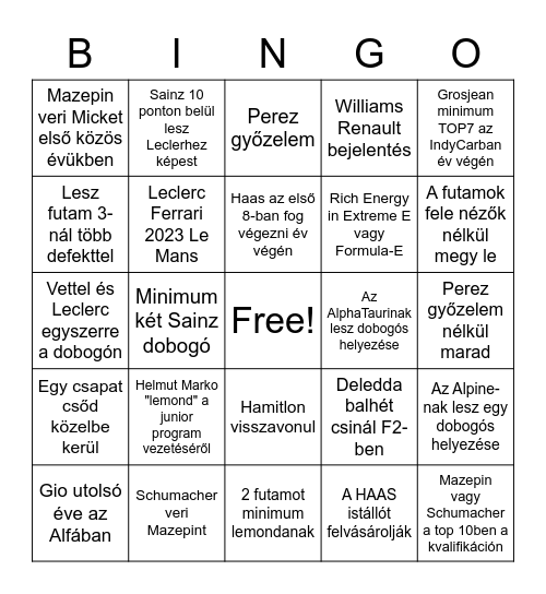 Márk Bingo Card