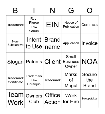 Slay Your Trademark Bingo Card