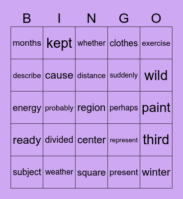 6th Grade Sight Words Bingo Card
