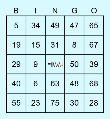 Kids School Bingo Card