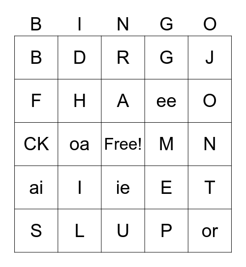 Letter Sounds Bingo Card