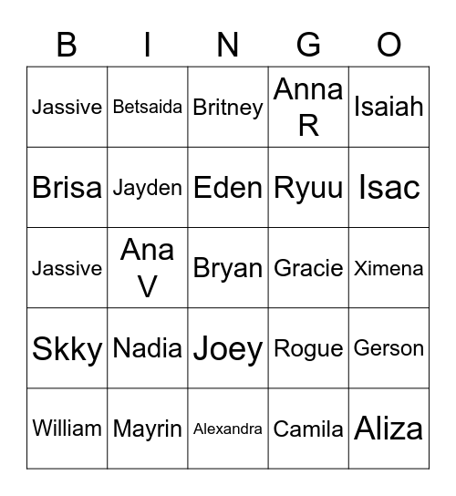 Room 17 BINGO Card