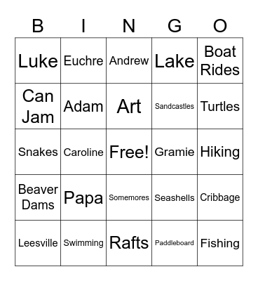 Cousin's Weekend Bingo Card