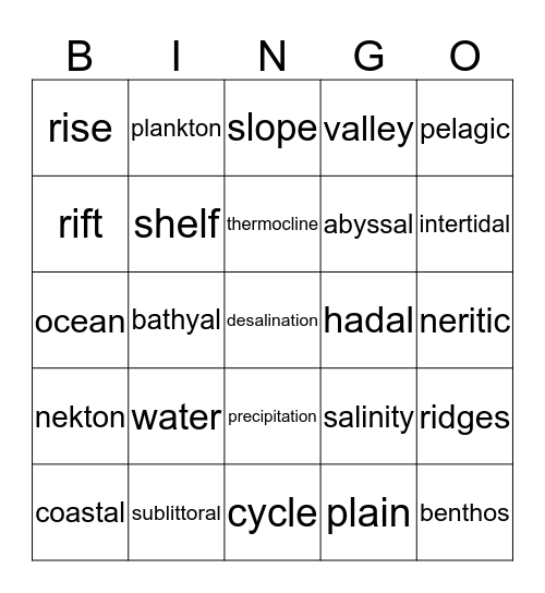 OCEANOLOGY Bingo Card