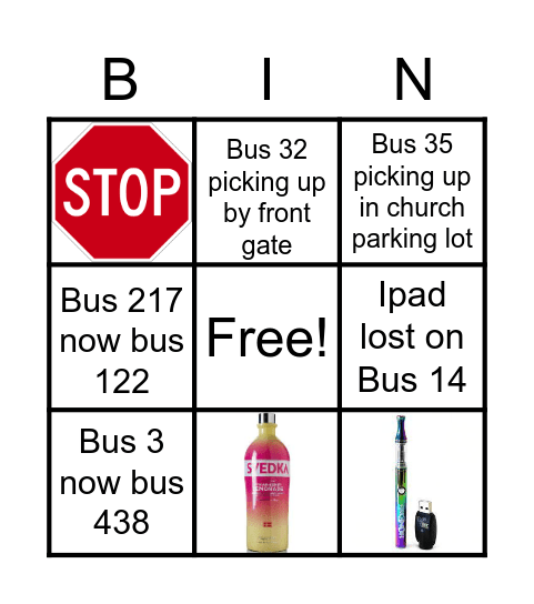 Bus Line up Bingo Card