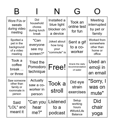 Remote Work Bingo! Bingo Card