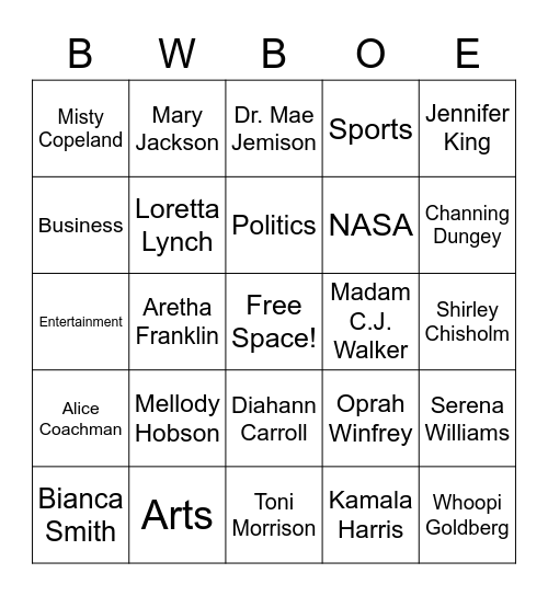 Women's History Firsts Bingo Card