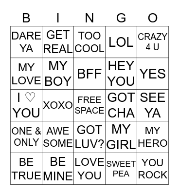 Valentine's Day Bingo Card