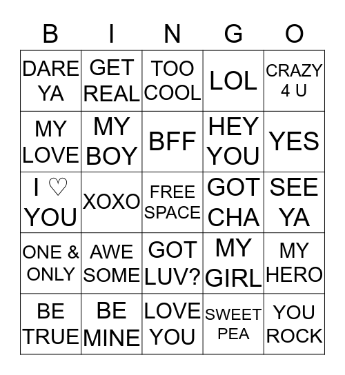 Valentine's Day Bingo Card