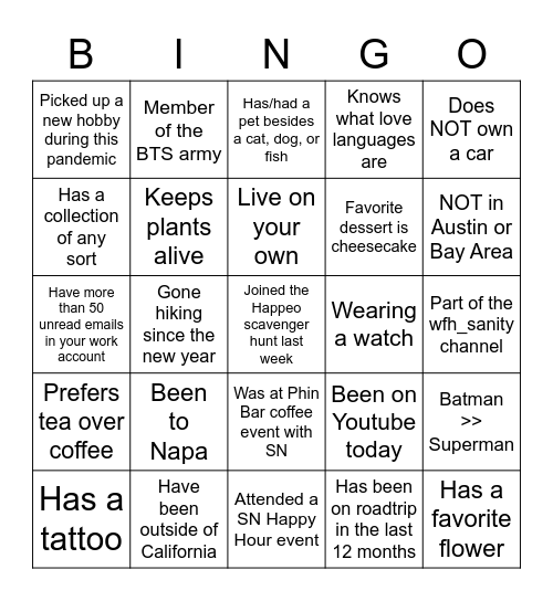 Untitled Bingo Card