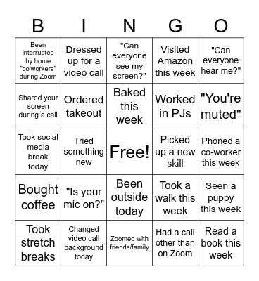 Remote Work Bingo! Bingo Card