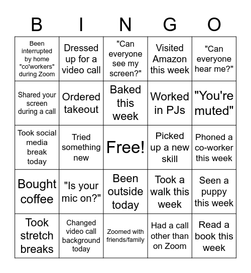 Remote Work Bingo Bingo Card