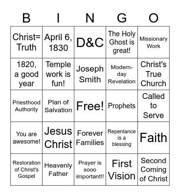 D & C Bingo Card