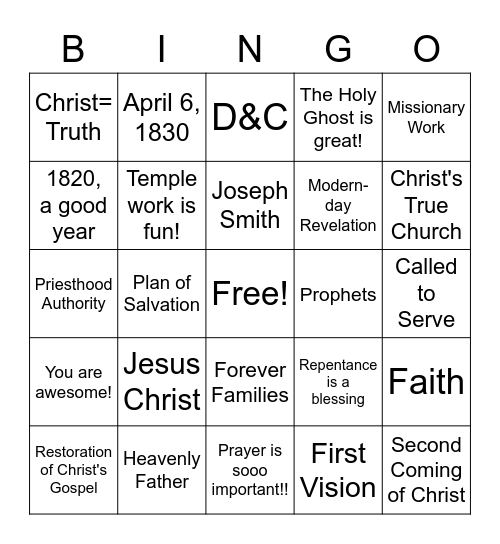 D & C Bingo Card