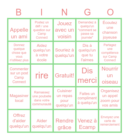 Bingo Communautaire Bingo Card