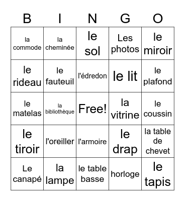 Les meubles Bingo Card
