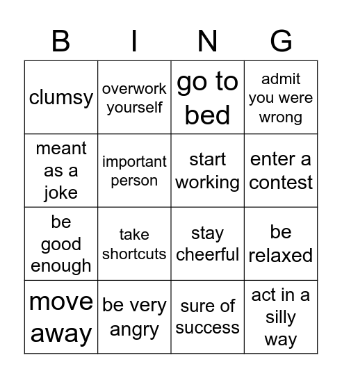 Idioms Bingo Card