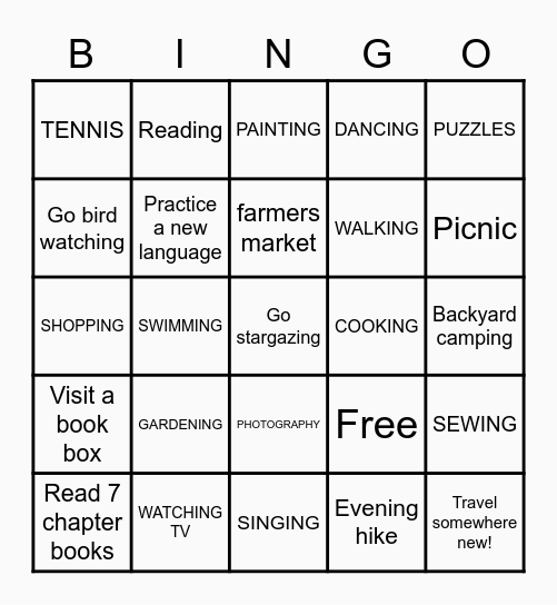 2nd Grade Summer Bucket List! Bingo Card