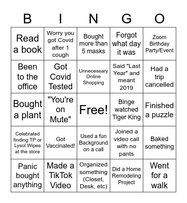 Year of Quarantine Bingo Card